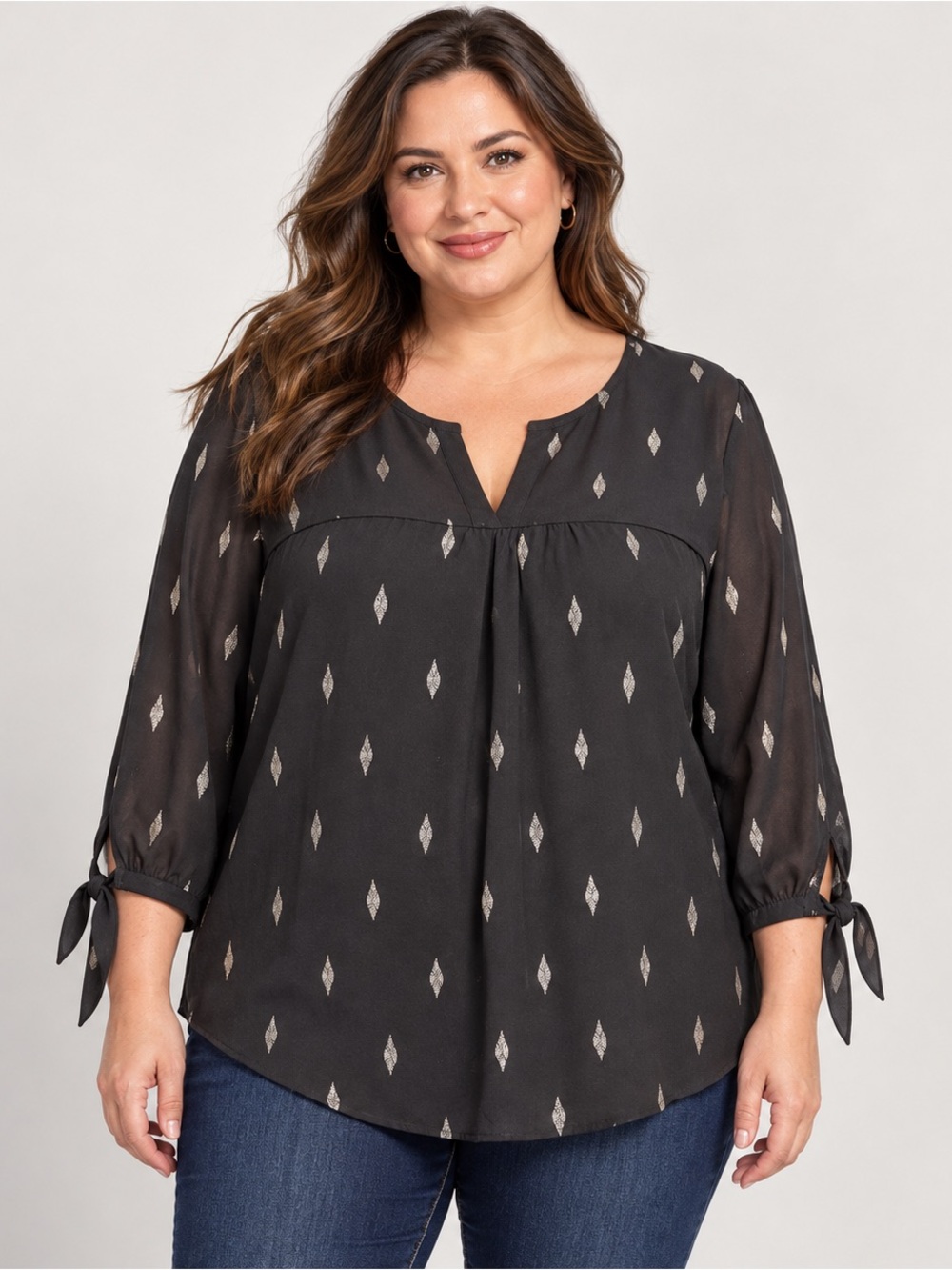 Papermoon Black Silver Leaf Tie Sleeve Blouse Size 1X